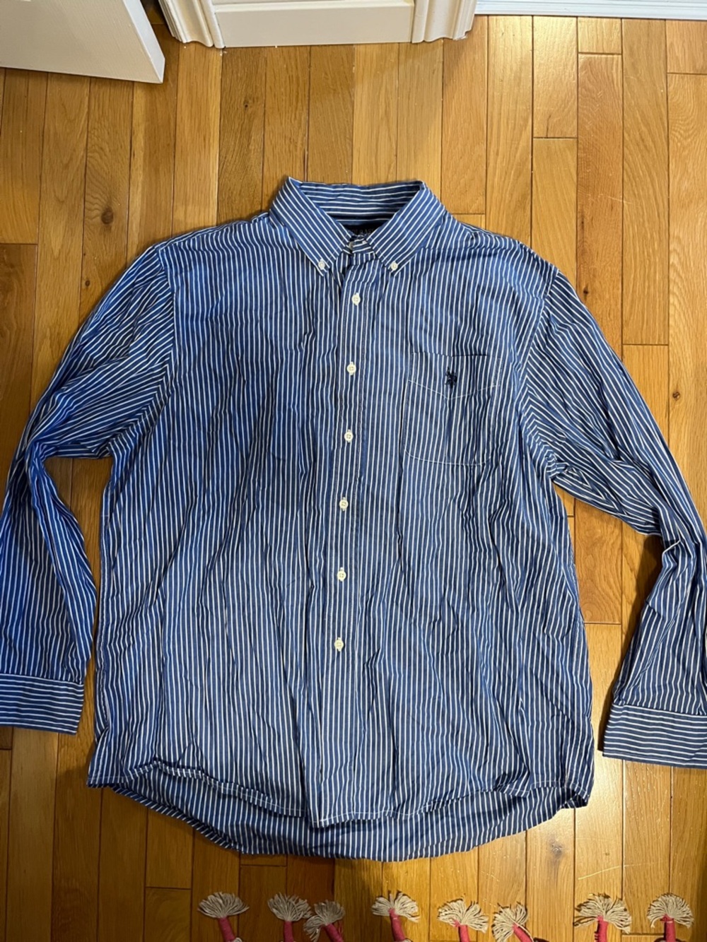 U.S Polo Assn. blue and white striped button down shirt
